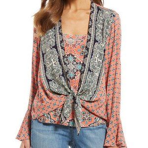 Fig & Flower (Anthro?) Rose Bell Sleeve Tie Front